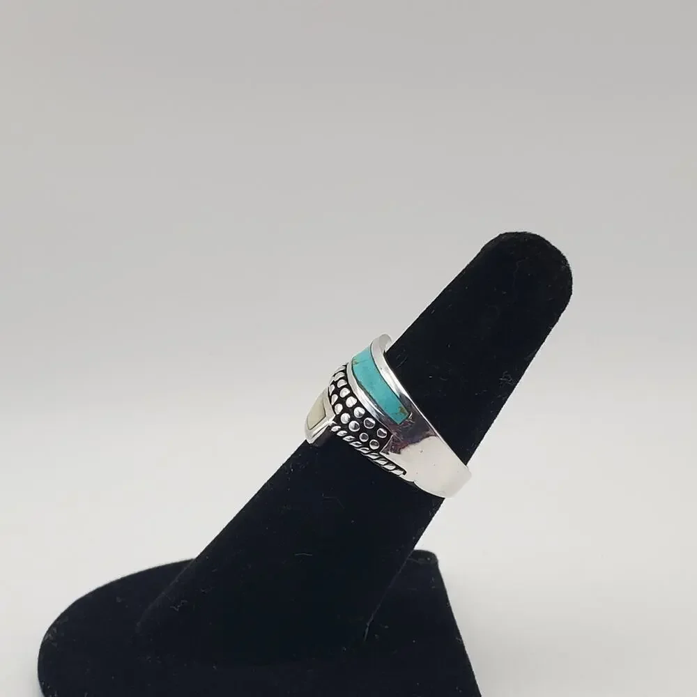 Sterling Silver 925 Turquoise & Mother of Pearl Inlay Ring Size 7